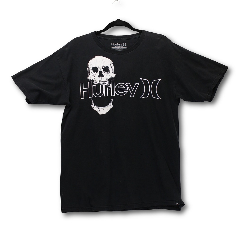 Vintage Y2K Hurley Skull Graphic T-Shirt Mens Large Black Fair